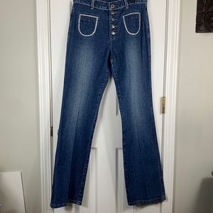 20X designer jeans size 9/10 inseam 34, has button up fly. Small pockets
